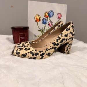 1. STATE Animal Print Block Heel Pumps Size 8.5 Beige Black